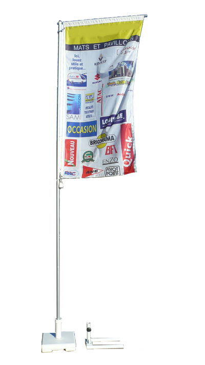 mât télescopique - drapeau publicitaire, platine et pied autocal